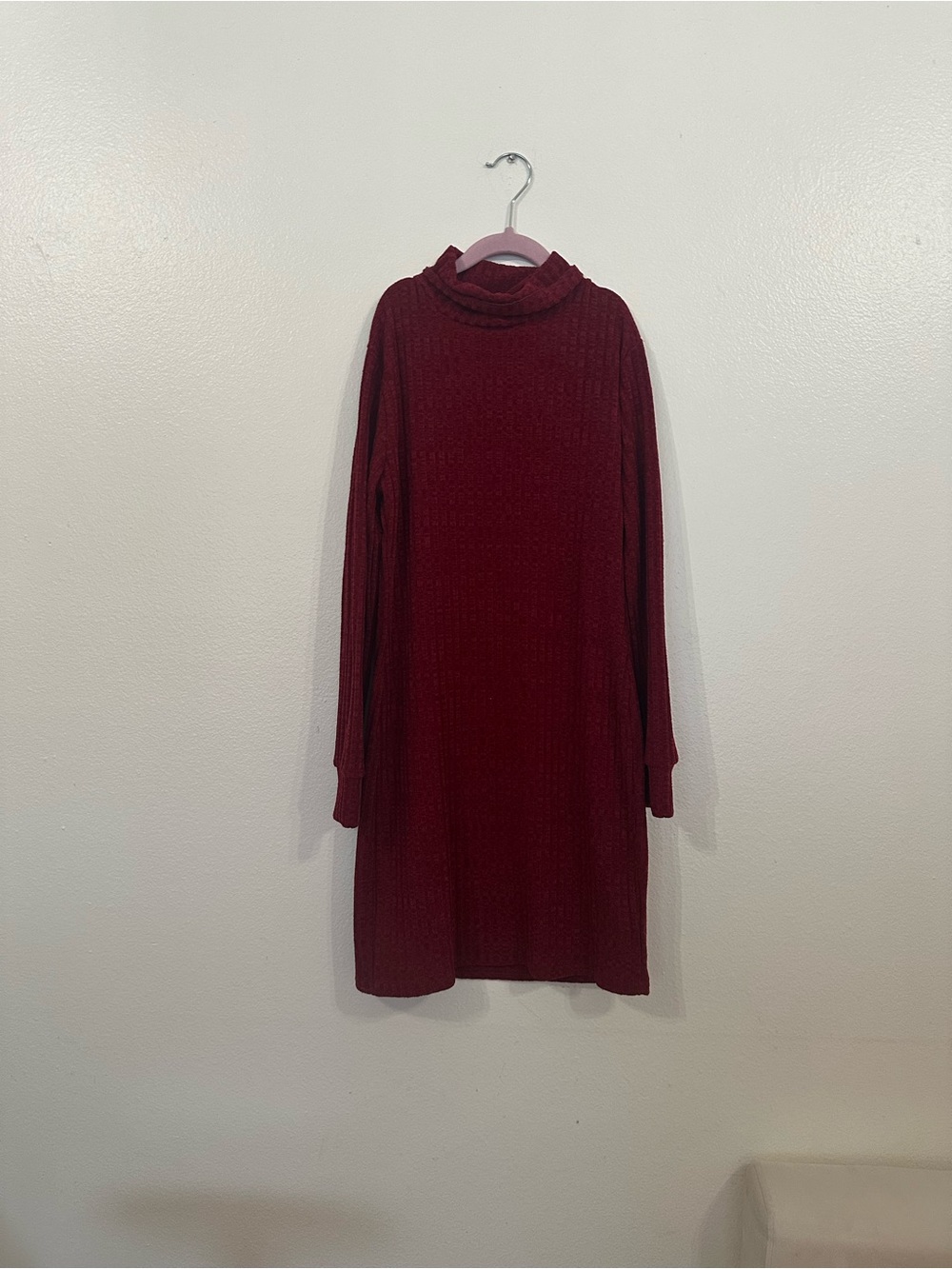 Cozy Burgundy Turtleneck Knit Dress
